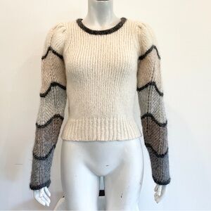 Love Shack Fancy Alpaca and Merino Wool Women's Cream and Gray Sweater